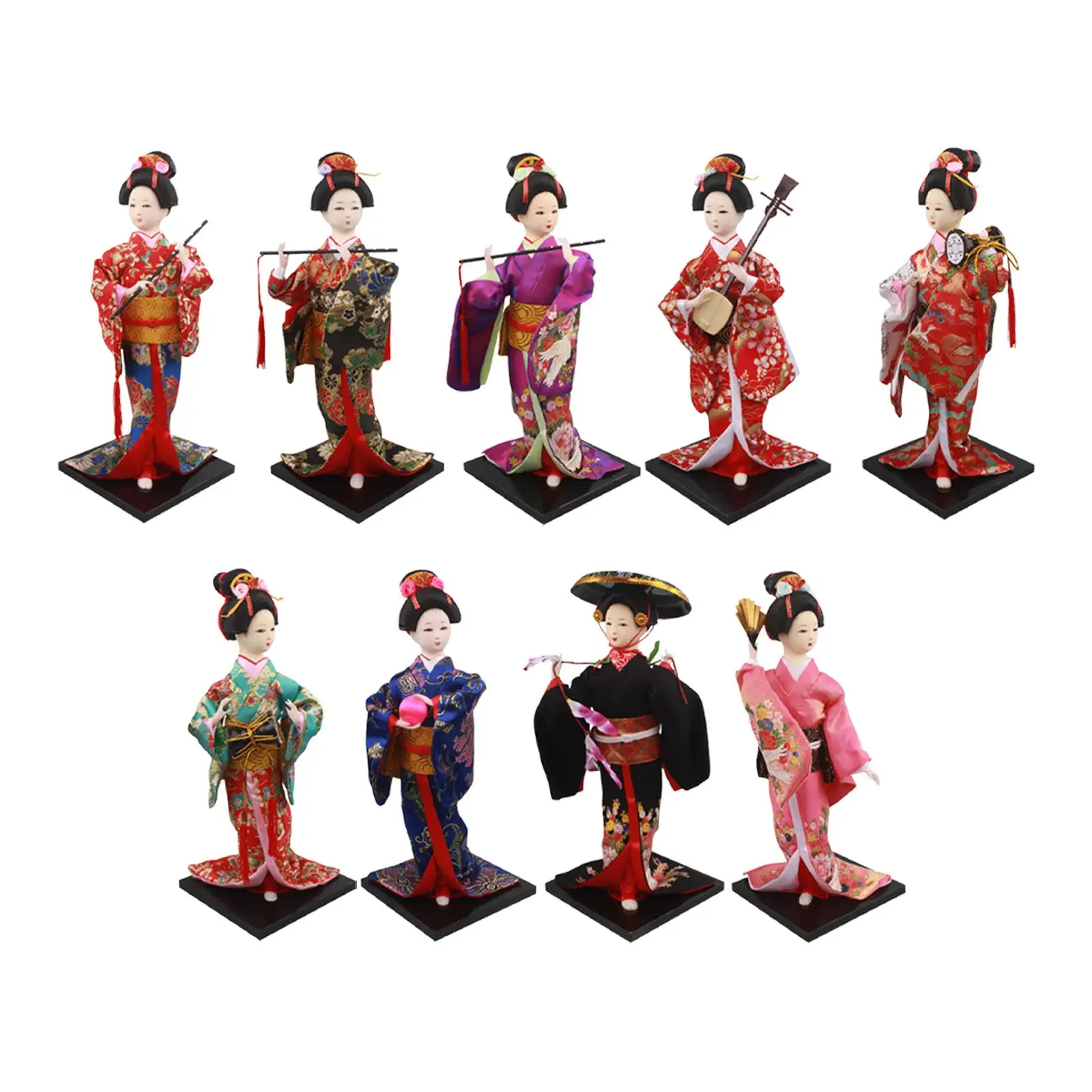 Ethnic Japanese Geisha Girl Statue Miniature Figurine Free Standing Kimono Doll Asian Geisha Doll for Home Office Decoration