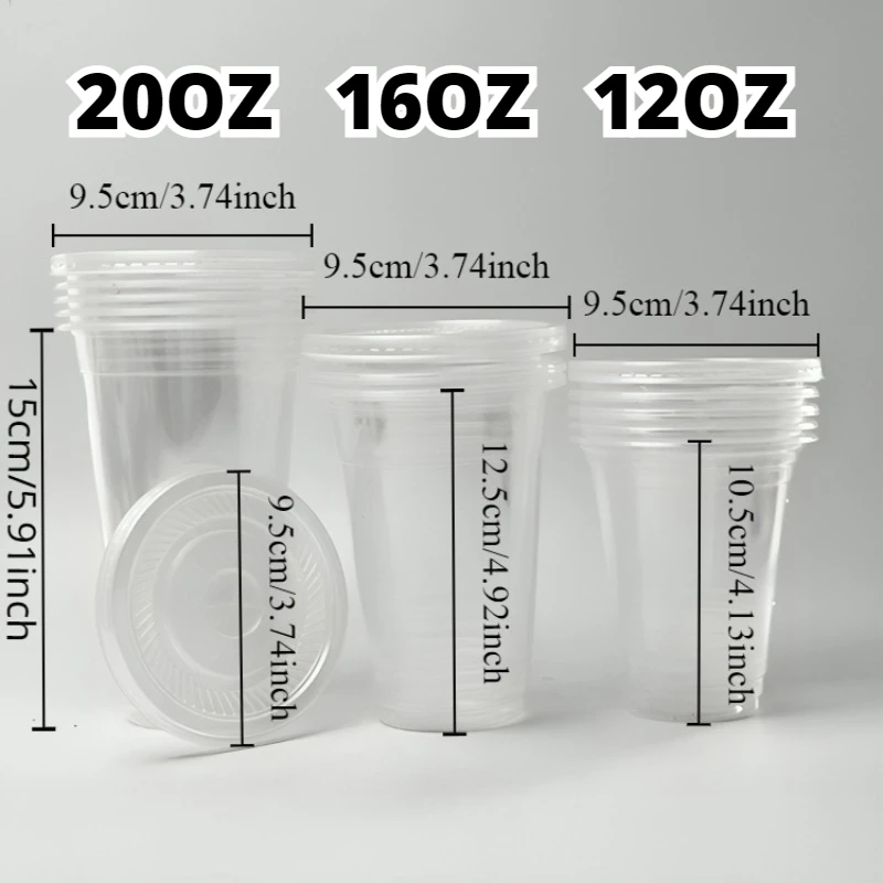Description Picture 2 of item50PCS Clear Plastic Cups Juice Cold Disposable Drink Clear Plastic Cups Milk Tea Smoothie Birthday Kitchen  20OZ/16OZ/12OZ