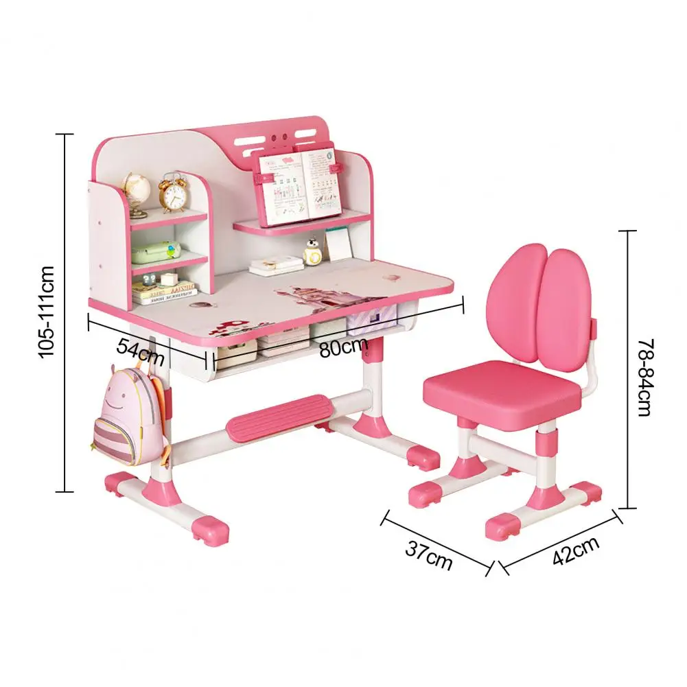 Children Desk Chair Set Astronaut Pattern Widened Desktop Students Desk Chair Rounded Corner Study Desk Chair Set Kid Furniture 6