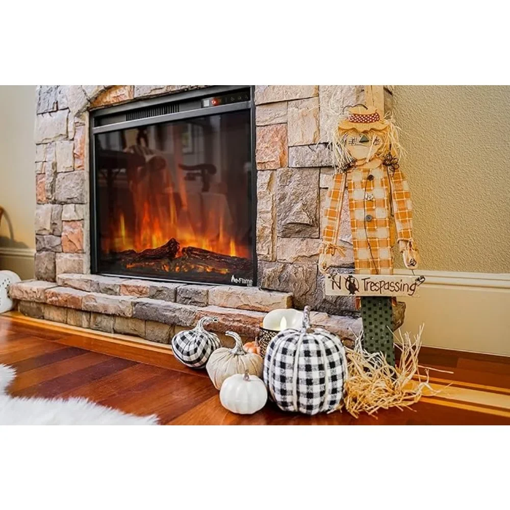 LED Electric Fireplace Stove with Imitation Wood and Stone Wall Frame - Remote Control -3D Wood and Fire 6