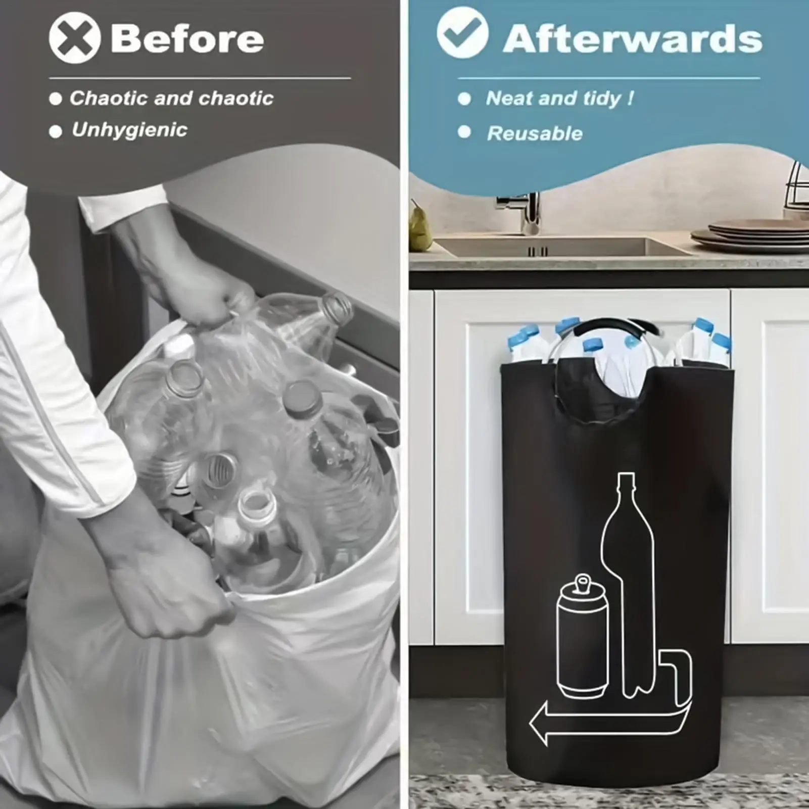 Recycling Bin Large Capacity Organizer 115L Waste Glass Storage Container For Kitchen Home Garage Pantry Office Camping Picnic