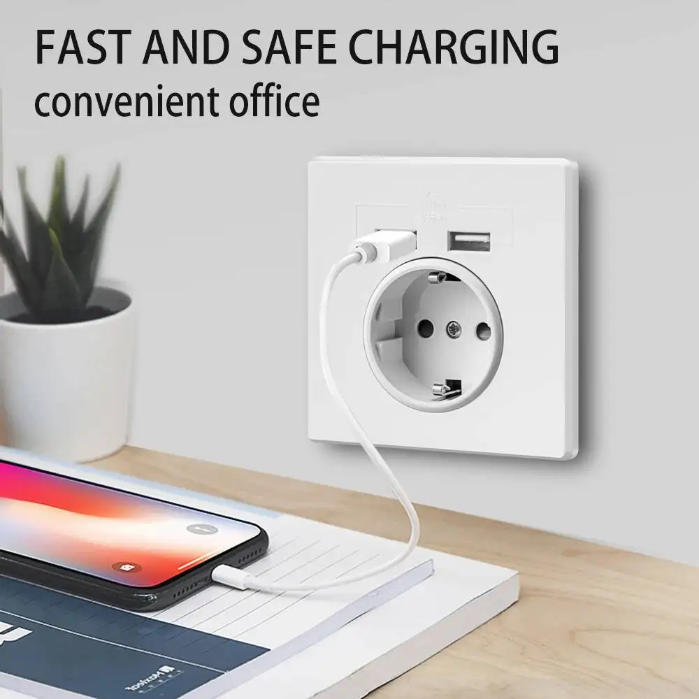 Dual USB Wall Charger Outlet - 16A EU Standard, 110V-250V