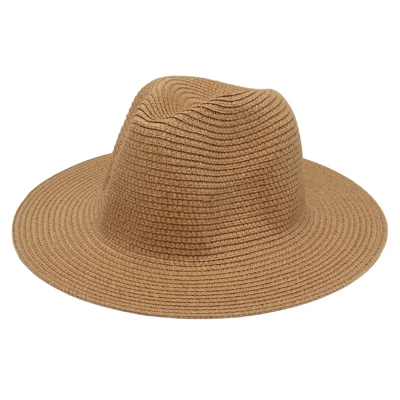 

Simple Holiday Straw Fedora Hat Party Summer Beach Panama Hat Women Summer Sun Hats Male UV Sun Protection Travel Caps Wholesale