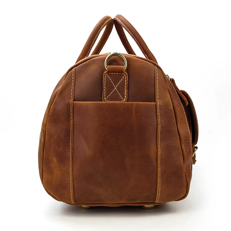22′ Men’s Genuine Leather Travel Duffle Bag With Shoe Pocket