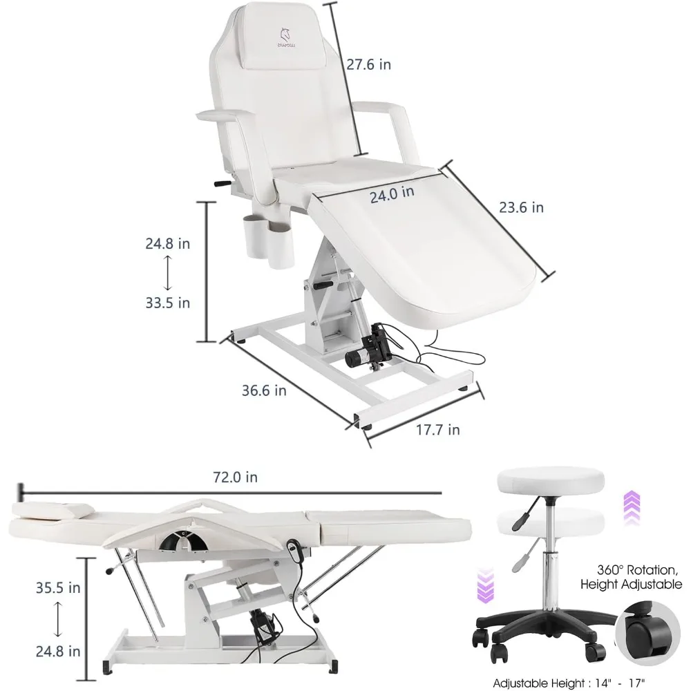 Description Picture 3 of itemElectric Tattoo Chair Facial Chair Massage Table Electric Height Adjustable Lash Bed with Storage Pocket Recliner Lash Chair
