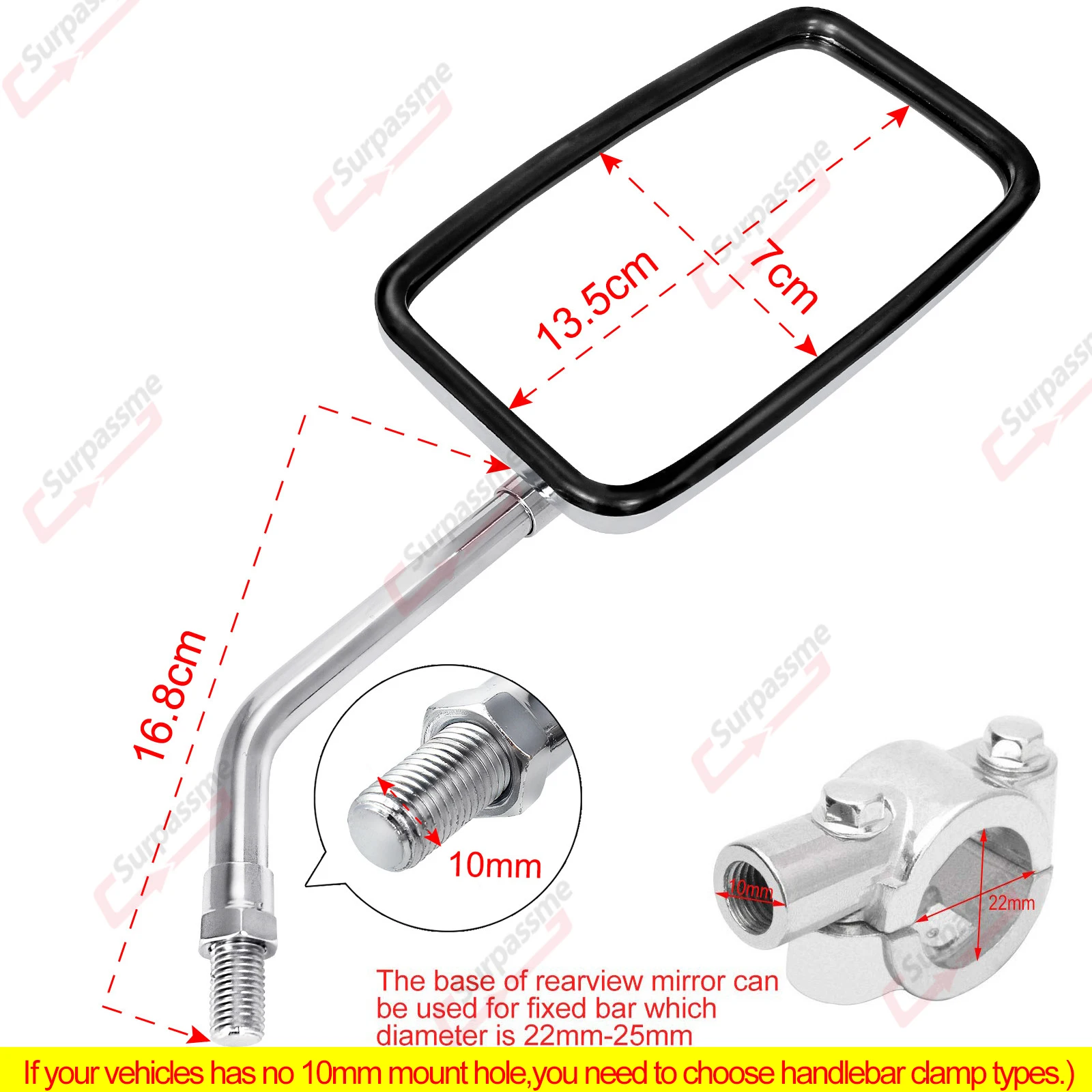 1Pair Motorcycle Rear View Mirrors Universal Adjustable Chrome Handlebar Mirror ATV E-bike Scooter Motorcycle Mirror Accessories Motorcycle Mirror Motorcycle Mirrors