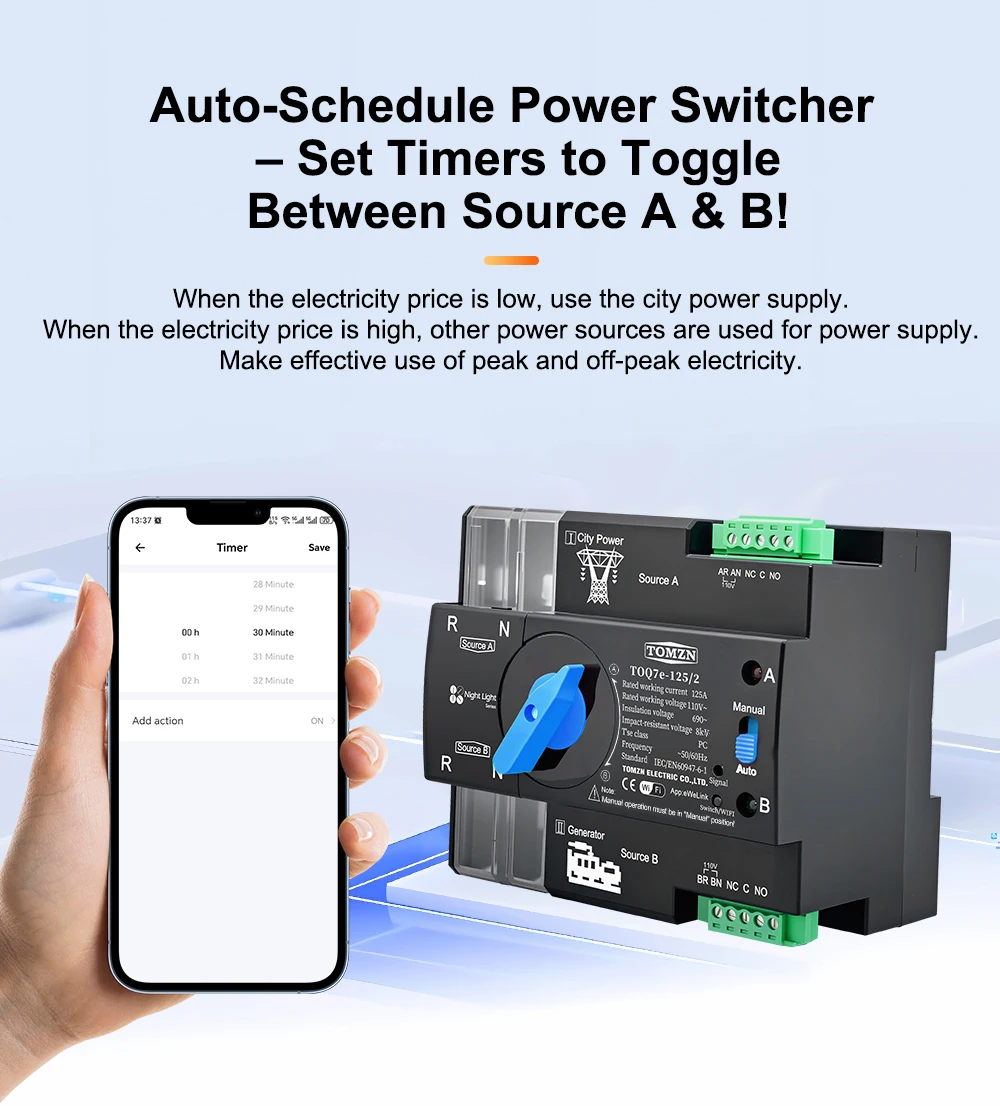AC110V 120V WIFI Smart ATS Dual Power Automatic Transfer Selector Switch Uninter