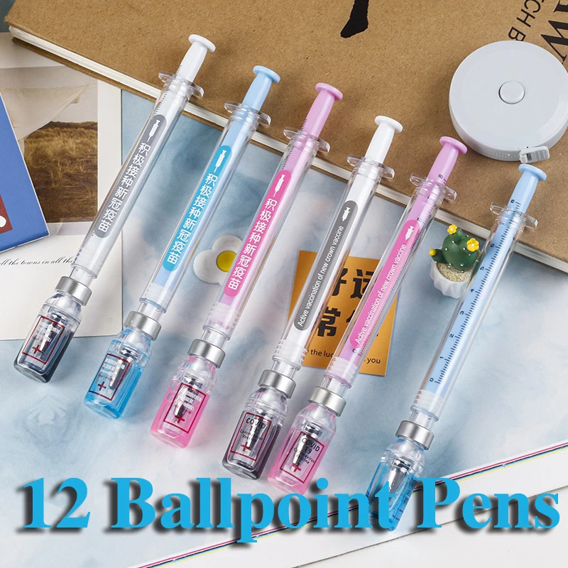 

12Pcs Chinese Style Vaccine Pens Peculiar Shaped Gel Pens Syringe Pen 0.5mm Black Ink Stationery School Office Supplies