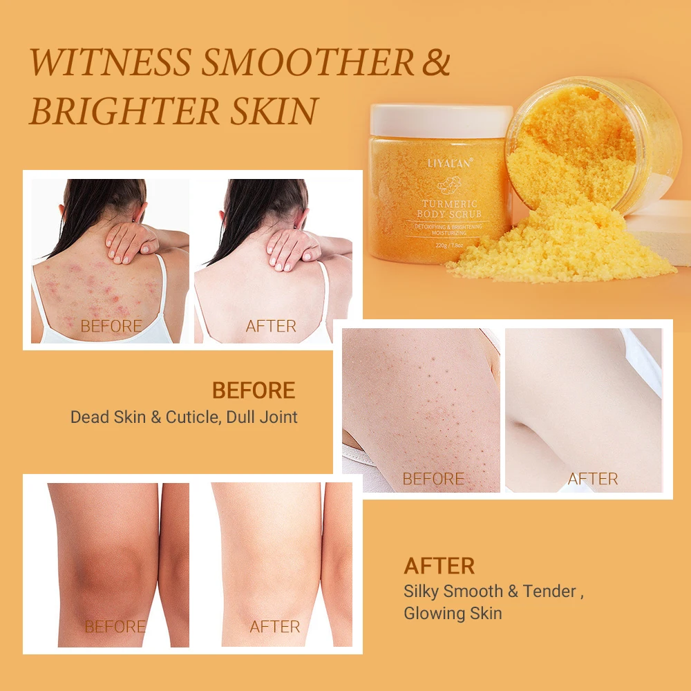 Turmeric Body Scrub Soften Cutin Smooth Skin Moisturizing Sea Salt Exfoliating Pore Cleaning Brighten Lighten Dark Spots Acne body scrub