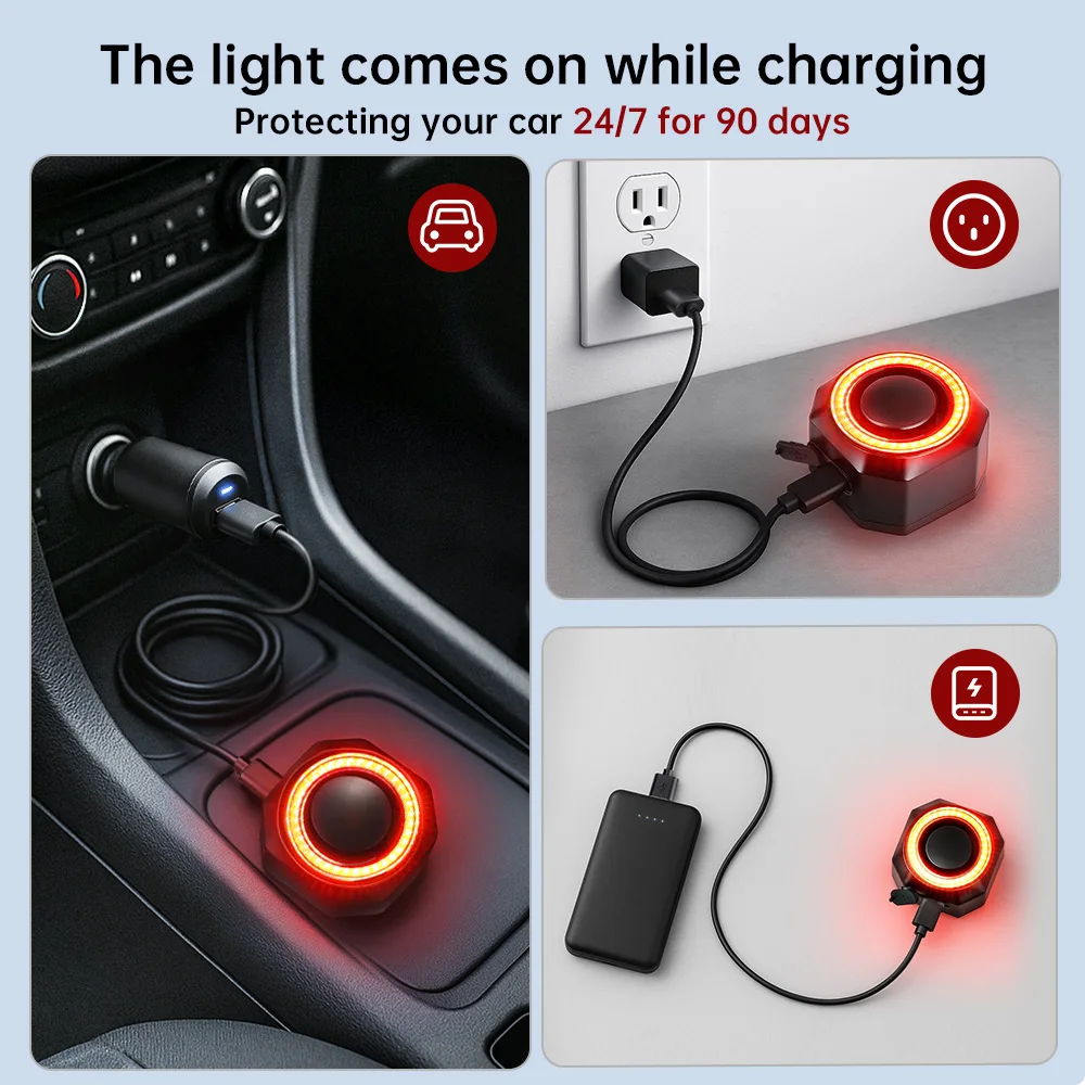 High-Intensity Car Anti-Theft Alarm with Vibration Sensor and Visual Alert