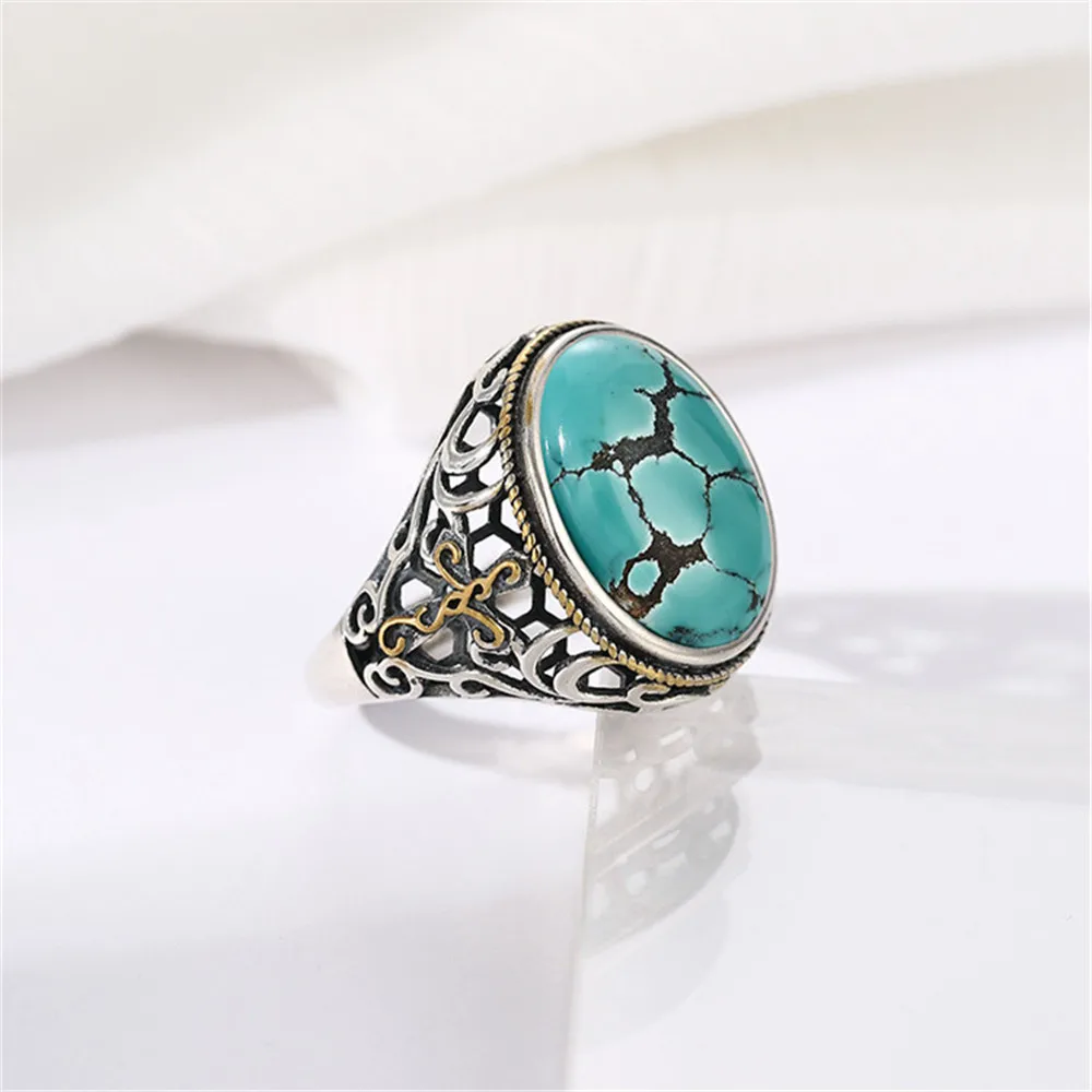Ring Setting for 15x17mm Oval Cabochons Ring Blank Thai Sterling Silver Yellow Gold Plated Adjustable Ring Base RB052S