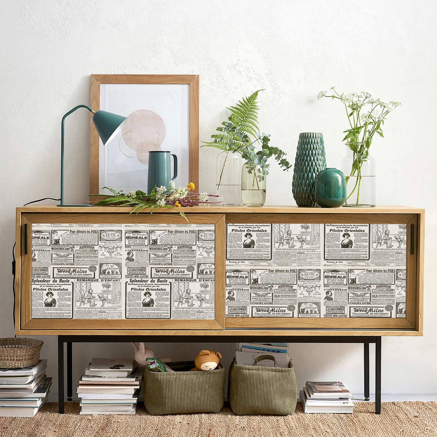 45x300cm Schlafzimmer Wohnzimmer Dekor Tapete Bücherregal Muster Wandaufkleber Wasserdicht Selbstklebend Retro Poster Wandtattoo – Detail 13
