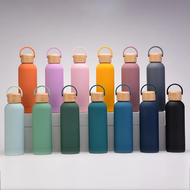 500ML Small Mouth Sports THERMOS CUP With Bamboo Handle Lid,Stainless Steel Vacuum Flasks,Drinkware,Outdoor Travel WATER BOTTLE