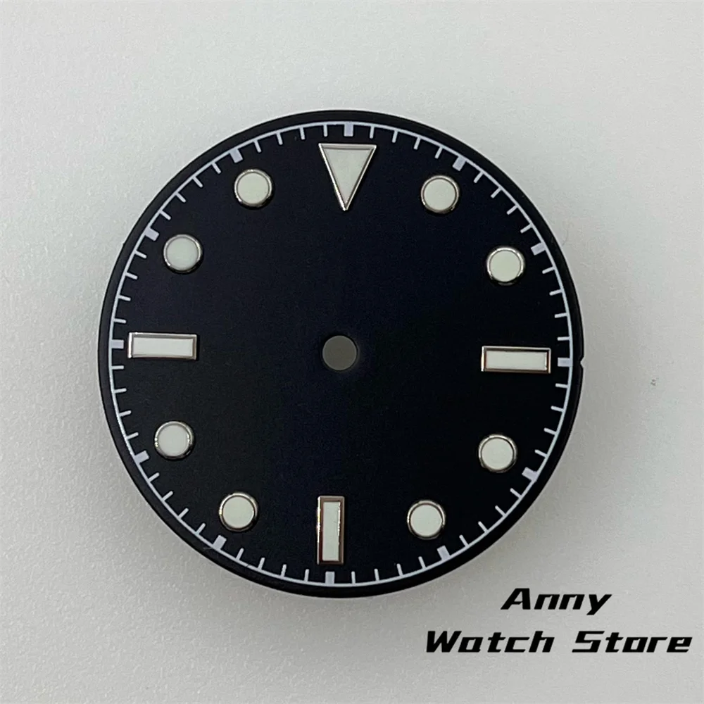 Vintage 29mm Watch Dial with Black, Brown, and Dark Blue Design Featuring Rose Gold Edging and Green Luminous Markers