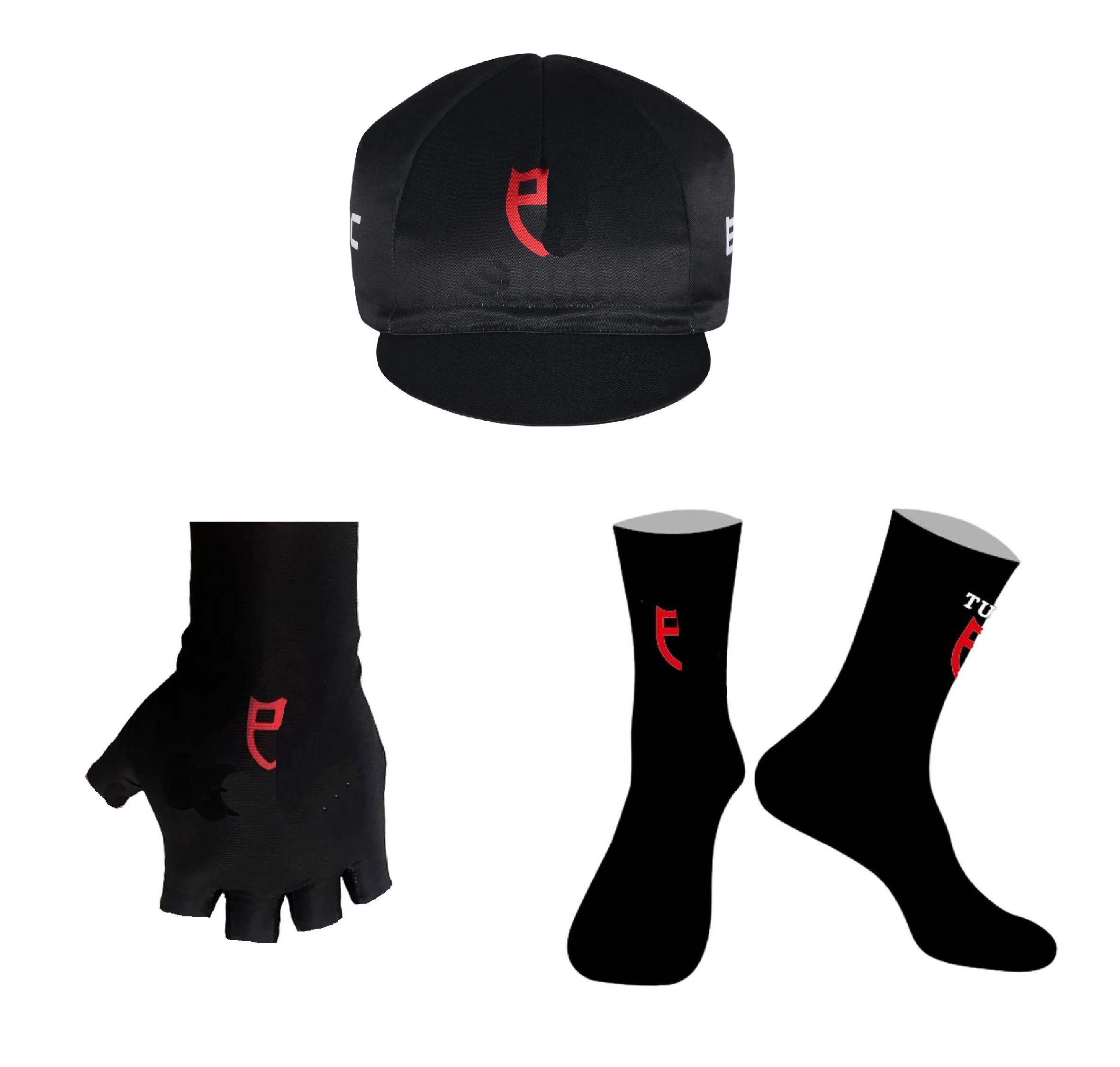 TUDORful Team One Pair Half Finger Cycling Gloves + ONE PAIR CYCLING SOCKS+ CAPS