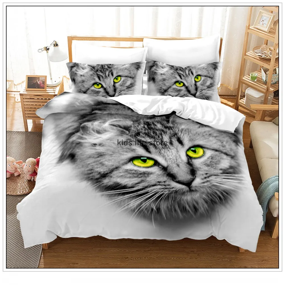 Crianças gato animal de estimação capa edredão microfibra tema animal  colcha capa bonito gatinho gêmeo jogo de cama para meninos meninas gato  amante decoração do quarto - AliExpress