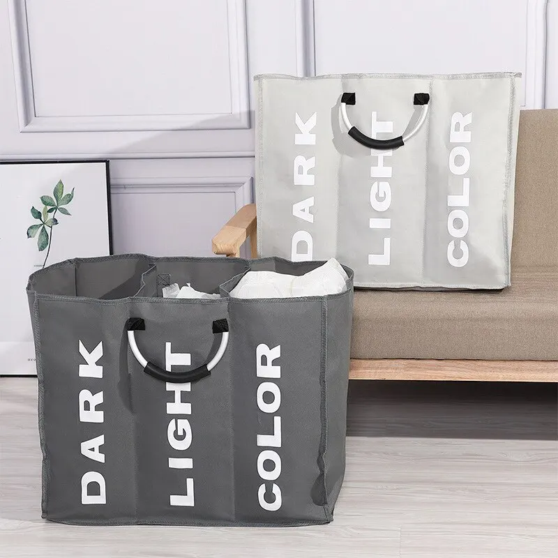 Laundry Basket Foldable 3 Grids Waterproof