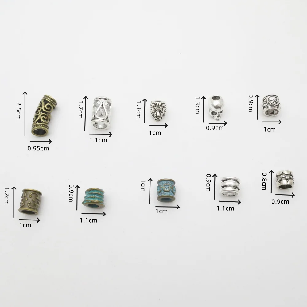 10개 혼합 해골 사자 헬멧 바이킹 큰 구멍 비즈 머리 땋기 드레드락 수염 비즈 펜던트 DIY 목걸이 액세서리