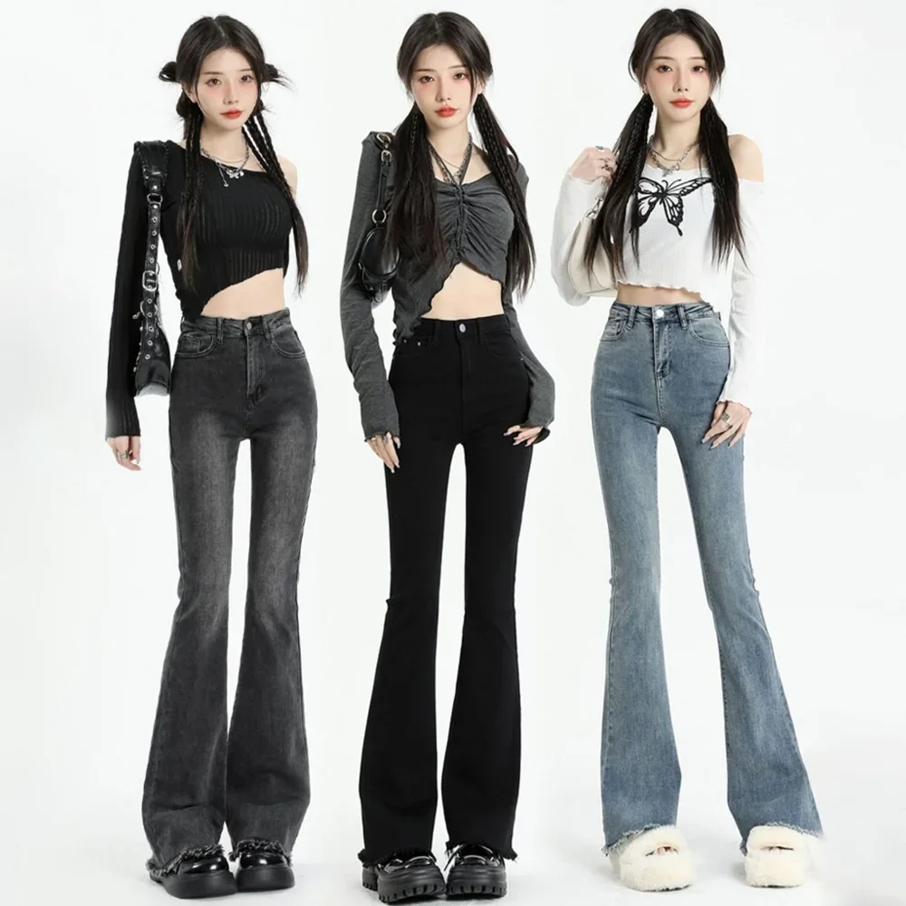 America Y2K 2024 패션 레트로 루즈 데님 바지, 슬림 하라주쿠 스타일, 루즈 와이드 레그 청바지, 여성 스키니 하이 웨이스트 플레어 청바지
