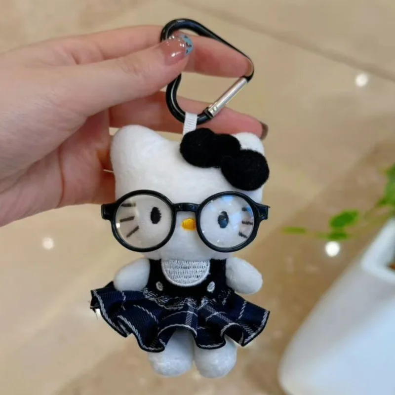 Sanrio Hello Kitty Kawaii Super mignon lunettes poupée sac décoration dessin animé mignon en peluche poupée porte-clés donner des cadeaux de noël aux filles