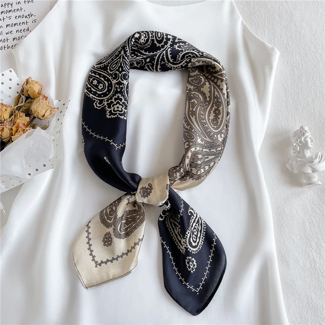 Silk Square Scarf Women Satin Bandana Print  Scarves Head Band Fashion Lady Hair Shawl and Wrap Female Neckerchief Hijab 2022 FJ70-371-2