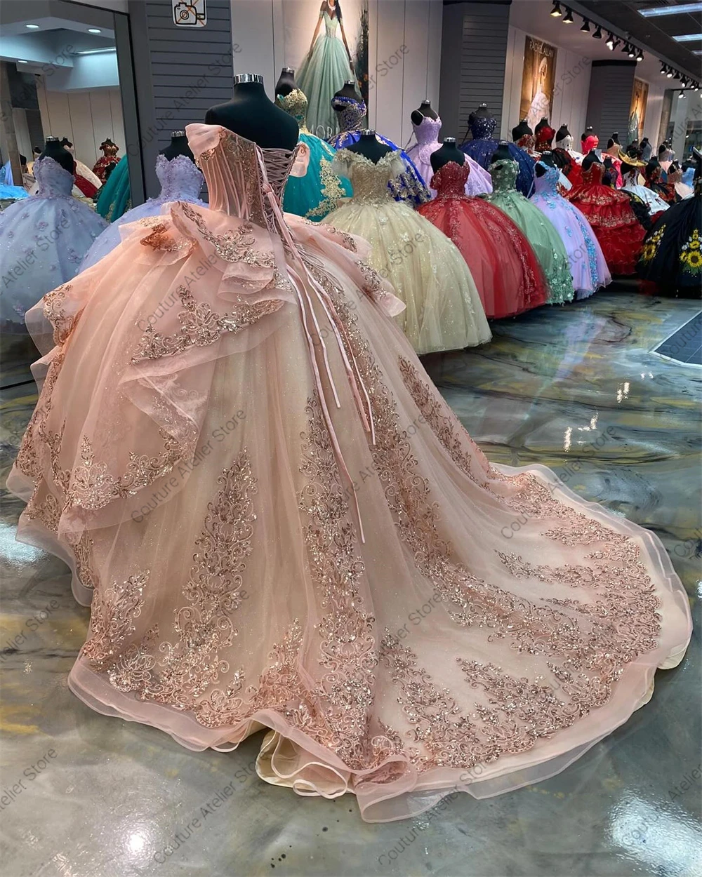 Blush Pink Ruffel Quinceanera Dresses Ball Gown Off Shoulder Birthday Sweet 15 16 Dress vestido de quincea&ntilde;era Customized