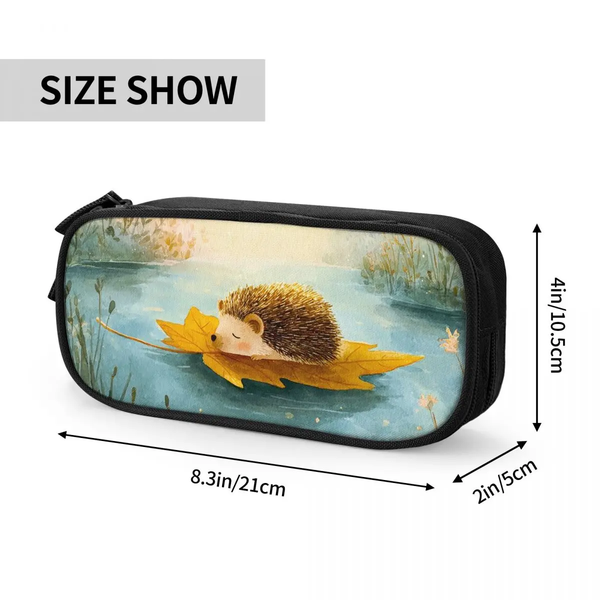 잎사귀 보트 위의 고슴도치 학생용 연필 케이스 학교 펜 상자 연필 가방 대형 수납 연필 파우치