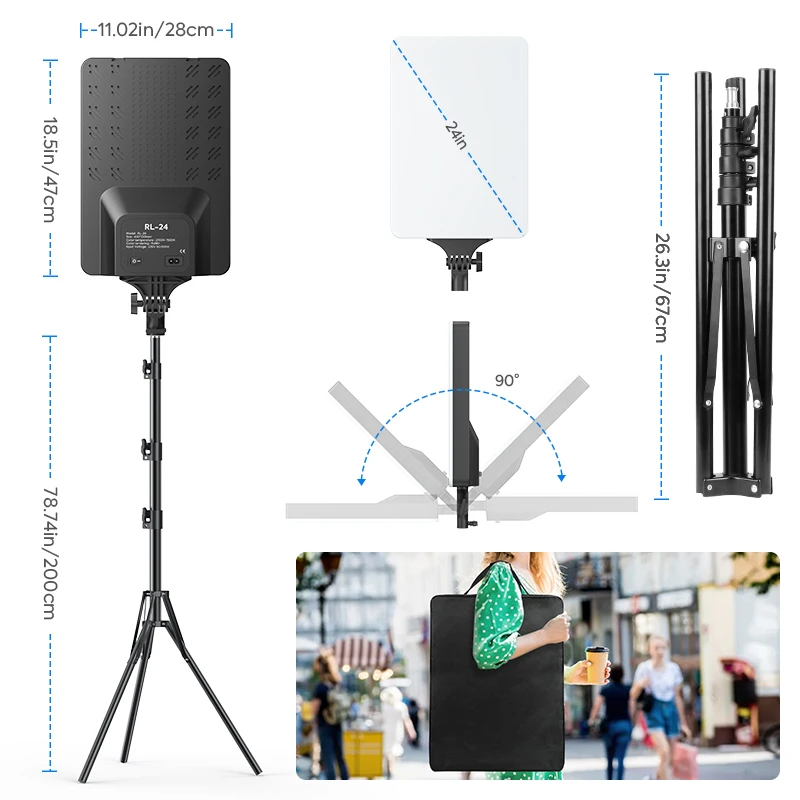 2pack Photography Lighting Kit,24inch Large Bi-Color LED Video Light Panels With Lighting Tripods For Youtube Videos Shooting 4