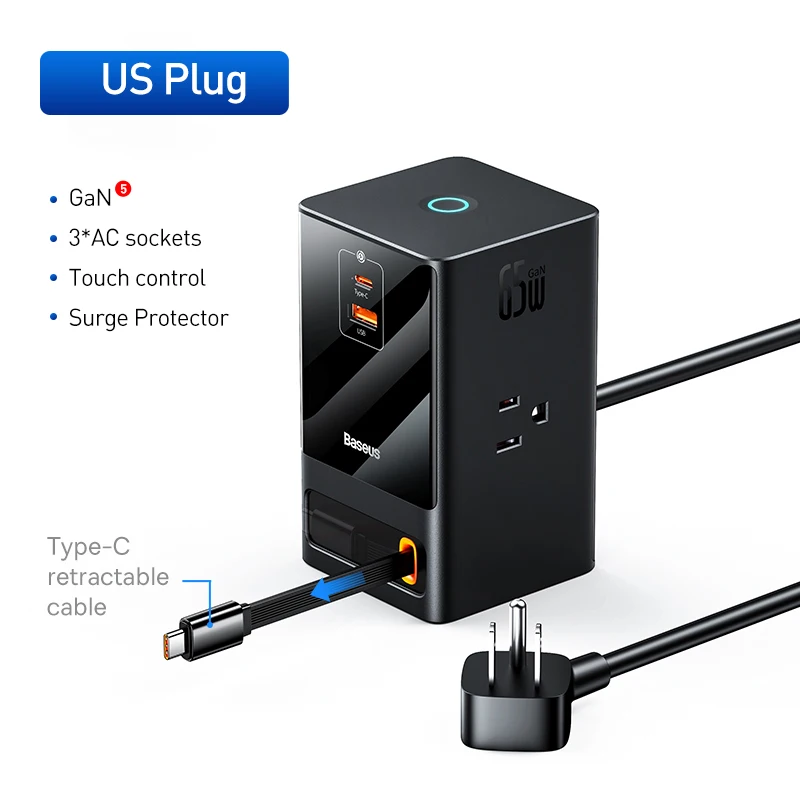 Baseus 65W Digital Power Strip Desktop Charger Retractable-C 65W