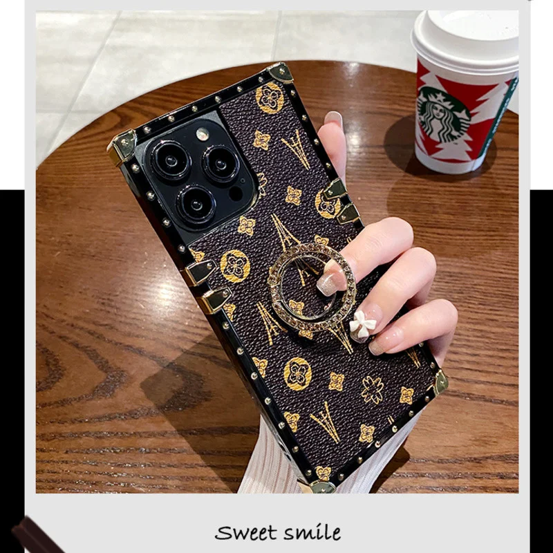 Luxury Square Fashion Times Phone Case with Holder Ring