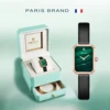 OBLVLO Women Quartz Watch Rose Gold Case Gift Leather Strap Malachite Dial Diamond Surface Sapphire Small Square Clock 23mm LW2 1