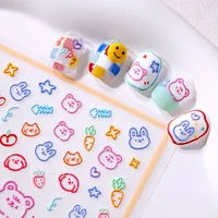Lovely Colored Graffiti Bear Rabbit Cat Puppy Carrot Fishbone Stars 3D Flat Self Adhesive Nail Art Stickers Cute Manicure Decals 1