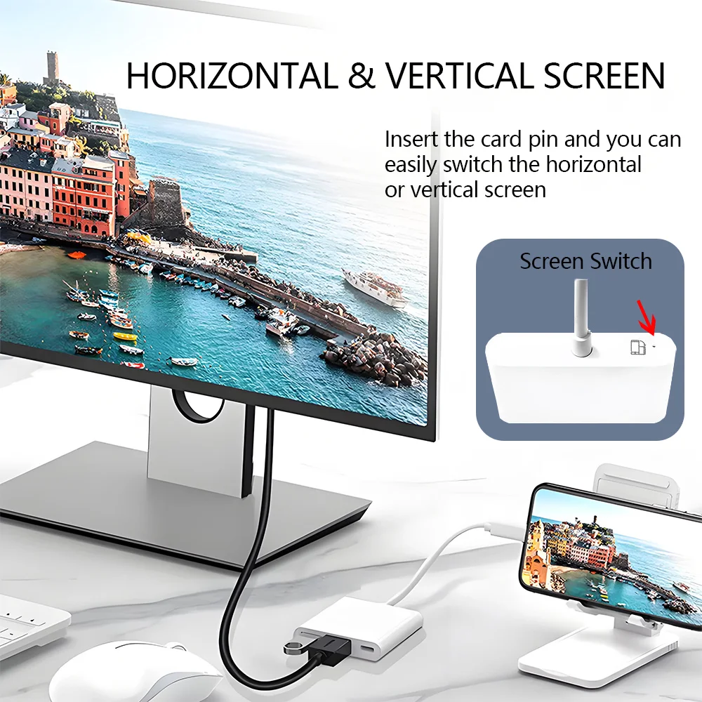 3 in 1 Lightning to HDMI Adapter USB 3.0 Port & USB-C Charging Port Compatible for MacBook Pro iPad Air iPhone 14 13 12