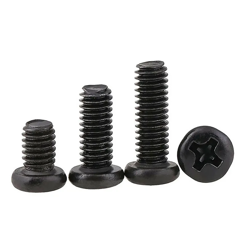 M1 M1.2 M1.4 M1.6 M1.7 M2 M2.5 Round Head Screw Black Phillips Pan Head Screws Electronic Machine Screws and Bolts