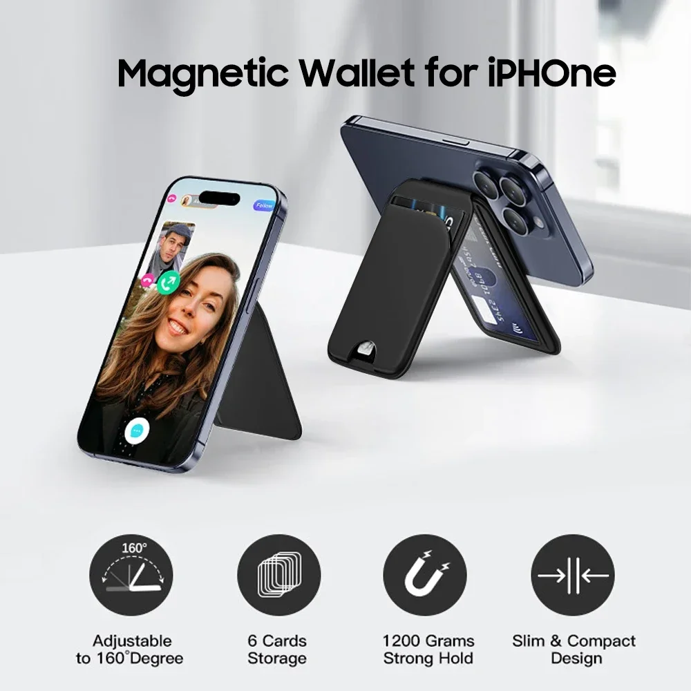 Magnetic Leather Wallet Phone Case with Kickstand and Card Holder