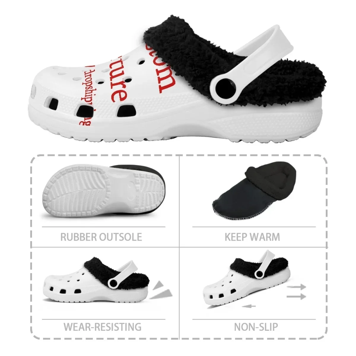 Cotton Fuzzy Slippers for Women Fashionable Warm Black White Soft Hole Shoes High Quality Round Toe Flats Spring Autumn Winter