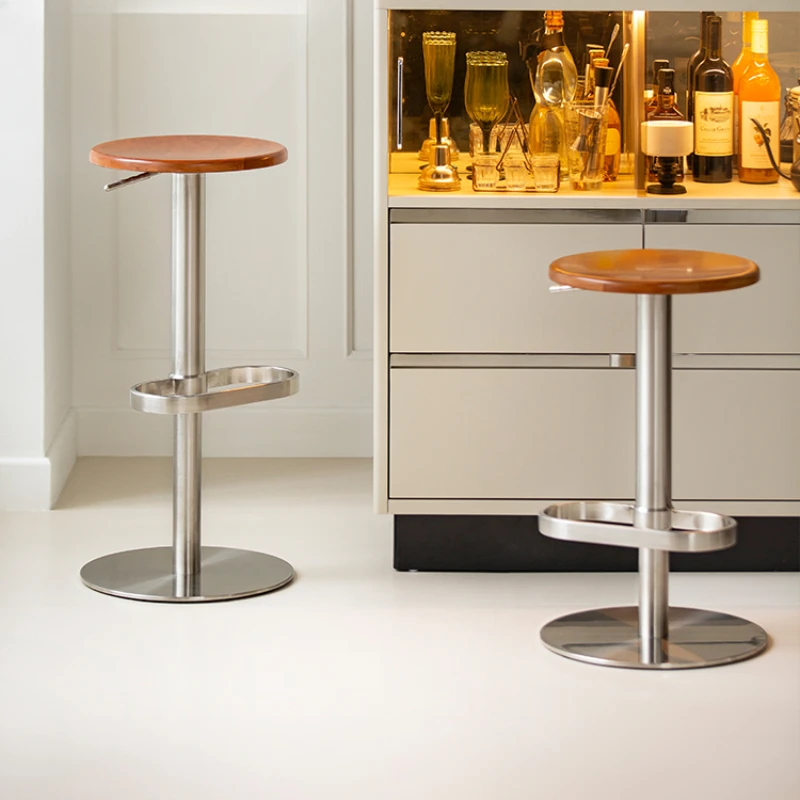 Light Luxury Bar Chair Designer's Home Solid Wood High Bar Chair Modern Simple Solid Wood High Feet Metal Bar Chair