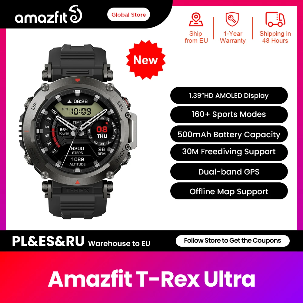 

[World Premiere] Amazfit T-Rex Ultra Smart Watch Rugged Outdoor Military-grade Dual-band GPS Smartwatch For Android IOS Phone