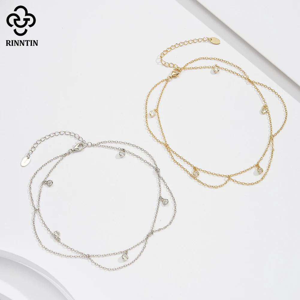 925 Sterling Silver Dangle Shiny CZ Anklet Women Summer Foot Chain Bracelet Fashion Ankle Straps Jewelry SA72 anklet bracelets silver anklets ankle chain