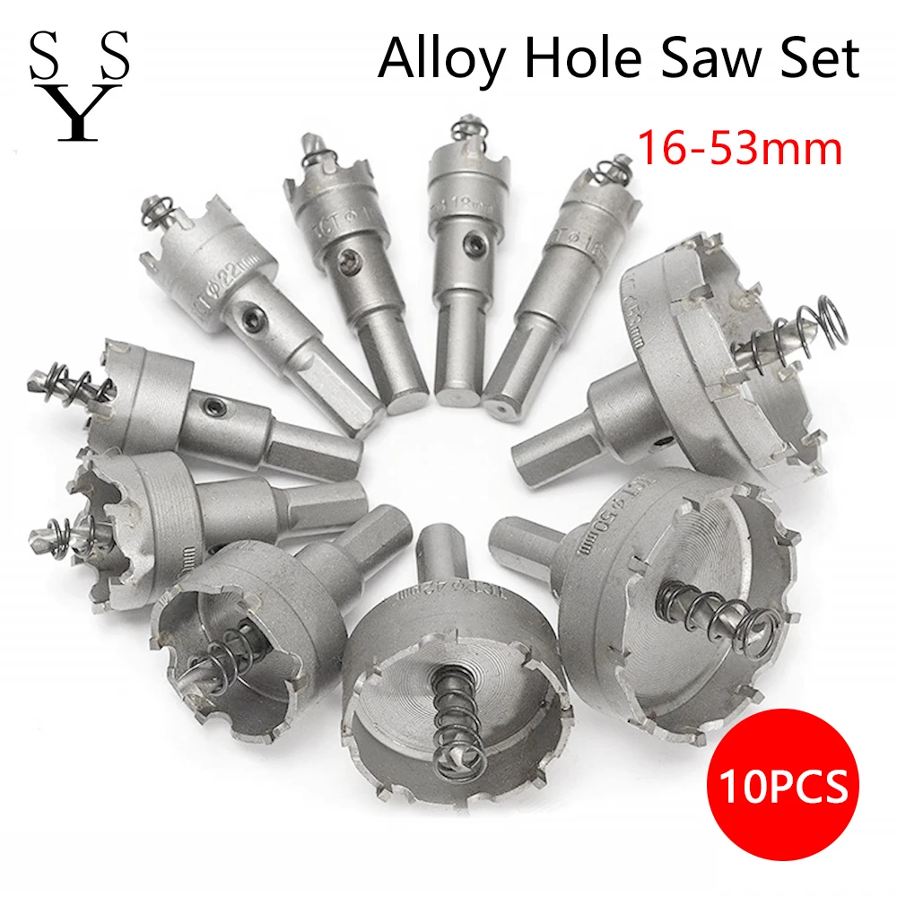 10Pcs1653mm Alloy Hole Saw Set Carbide Tip TCT Metal Cutter Core Drill