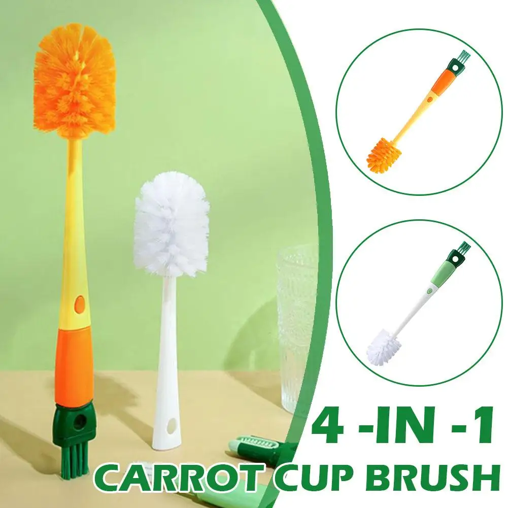 1PCS Multi Functional 4-in-1 Cup Brush Long Handled Brush Straw Cleaning Brush Milk Washing Bottle Groove Lid Carrot Cup H3D2