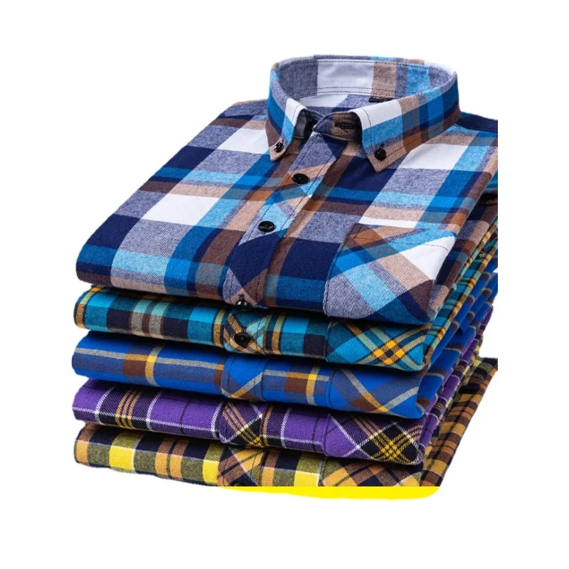 

New Arrival Spring Autumn Plaid Shirt Men's Long Sleeved Cotton Relaxed Brushed Cotton Plus Size S-6XL7XL 8XL 9XL