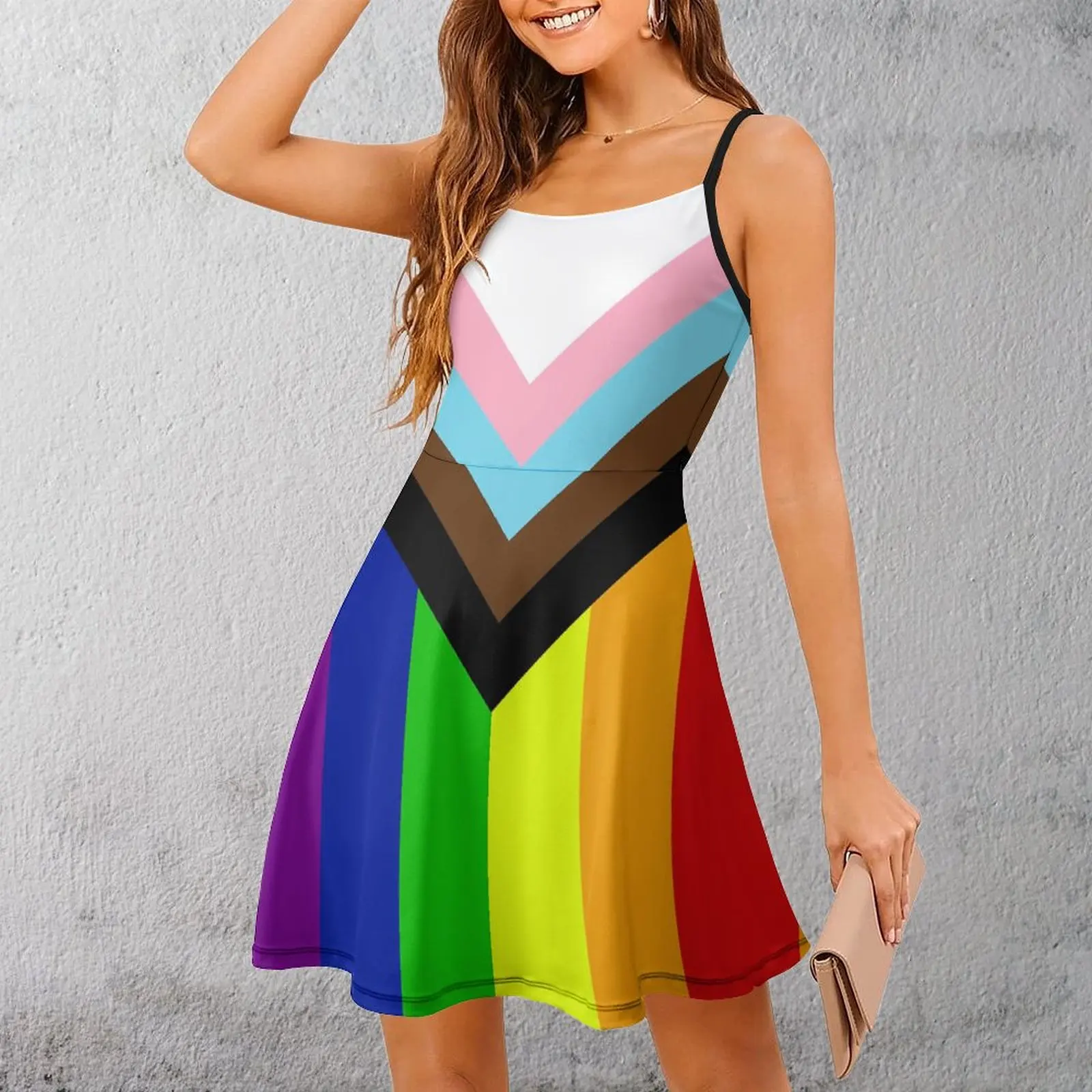 

“Progress” Pride Flag Women's Sling Dress Novelty Sexy Woman's Dress Sarcastic Cocktails Strappy Dress