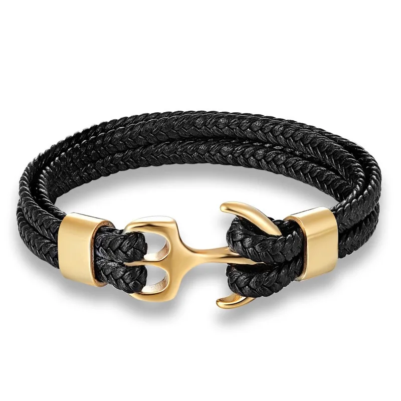 

Популярные мужские аксессуары, плетеный трос, золотой браслет из нержавеющей стали с якорем, простое украшение