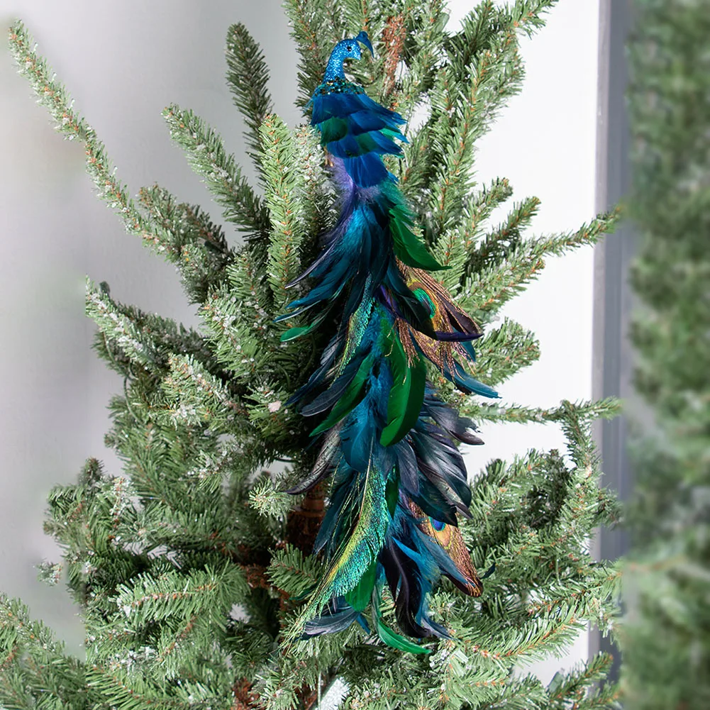 18 Artificial Peacock Feathered Christmas Ornament Bird Simulation Birds Artificial Bird Decoration For Christmas Tree