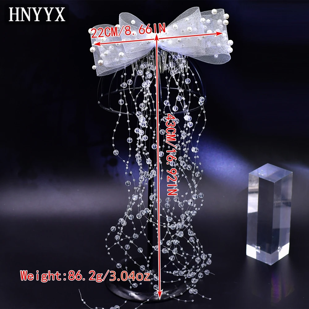 HNYYX Multi-layer Mesh Bow Hair Comb Party Pearl Hair Accessories Fashion Hair Piece Long Glazed Tassel Hair Vine A10