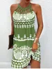 2025 Dress For Women Summer Round Neck Hollow Collar Slim Fit Halterneck Printed Lady Vestidos Off Shoulder Sleeveless Dresses