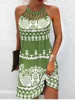 2025 Dress For Women Summer Round Neck Hollow Collar Slim Fit Halterneck Printed Lady Vestidos Off Shoulder Sleeveless Dresses