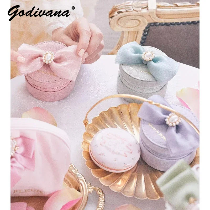 Japanese Mine Style Jewelry Box Strawberry Bow Decorative Card Holder Women Students Cute Rhienstone Pencil Bag Cosmetic Bags lanyard bags retractable badge reel student nurse exhibition enfermera name clips card id card holder card holder chest