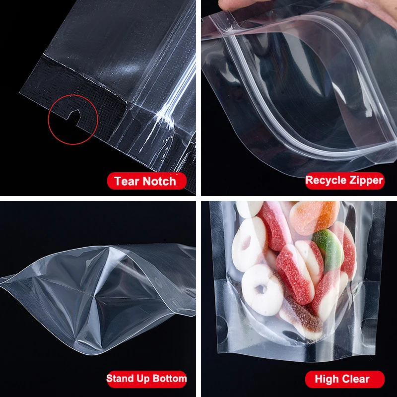Grands sachets à fermeture zip, sachet plastique solide refermable.